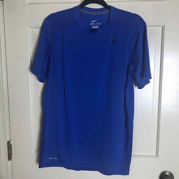 Nike‎ Dri Fit Shirt Mens Medium Cobalt Blue Short Sleeves Stretchy Performance - Picture 1 of 7
